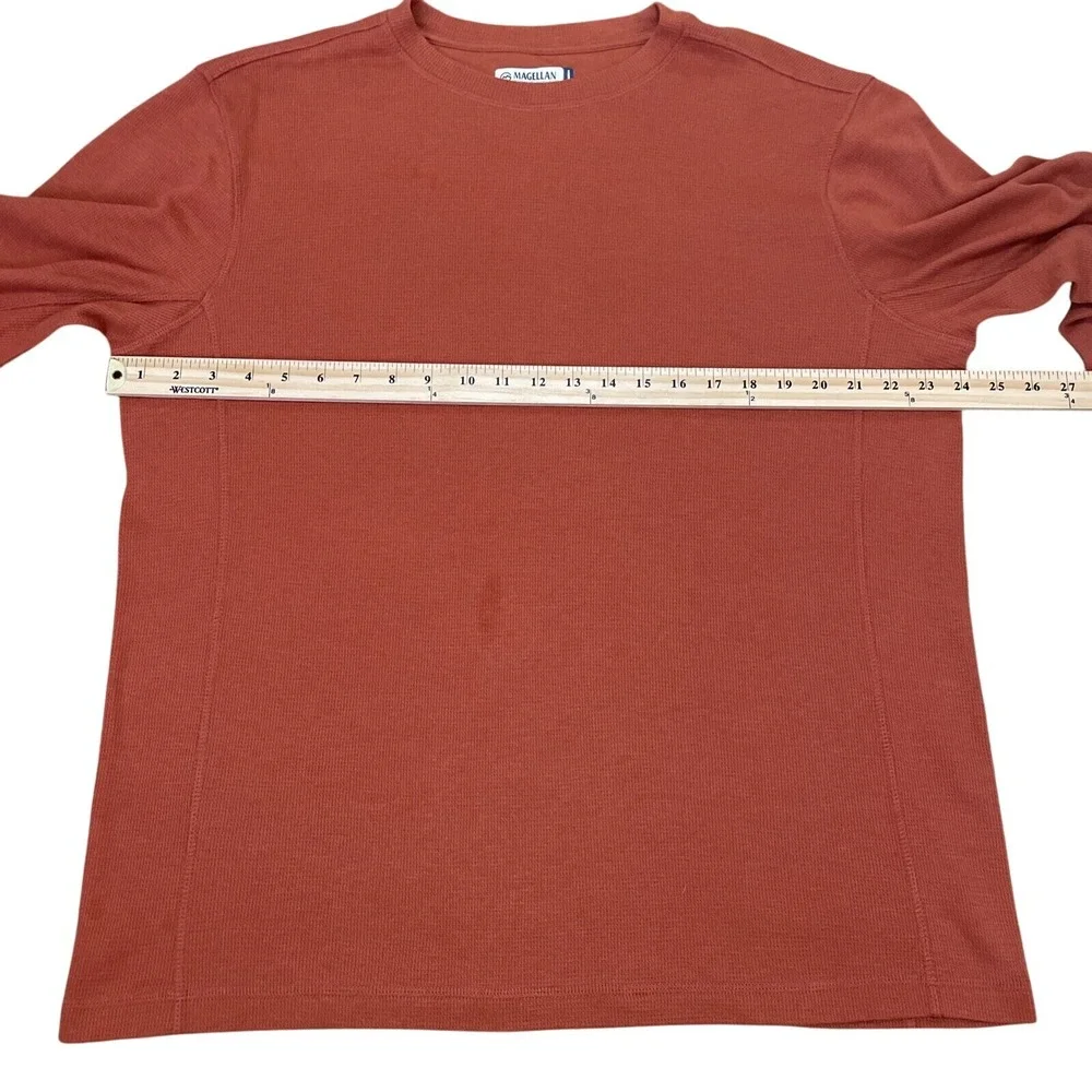 Magellan Mens Size Large Thermal Long Sleeve Shirt Waffle Knit Layering Top Rust